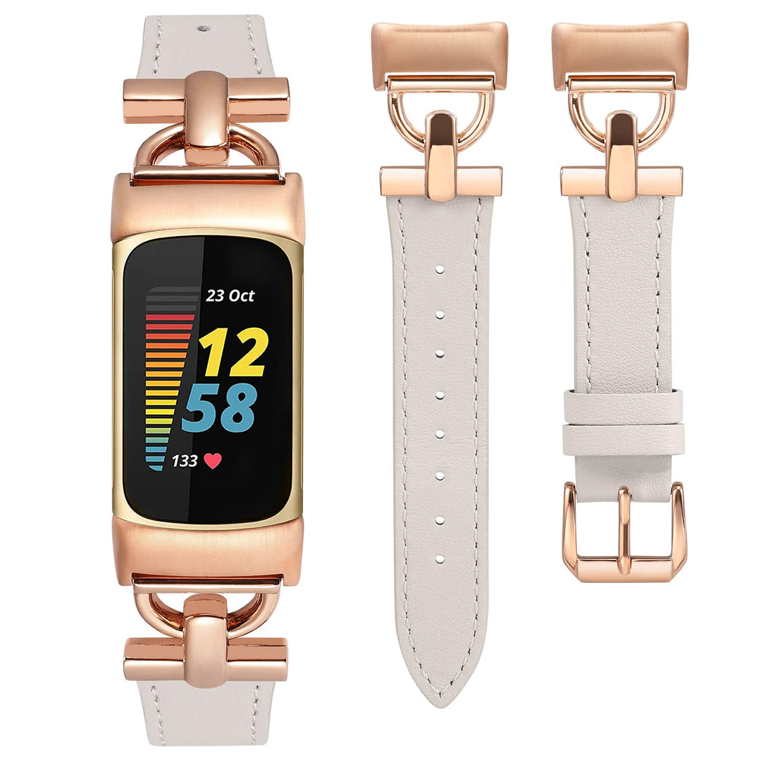 Wearlizer Lederarmband kompatibel mit Fitbit Charge 6/Charge 5 Armbänder für Damen, Dressy Slim Lede