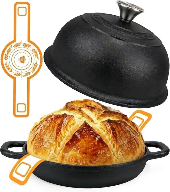 Gusseisen Topf Brot Backen,4,7L Bräter Schmortopf mit Deckel,24 cm Dutch Oven,Brotbacktopf mit Silik