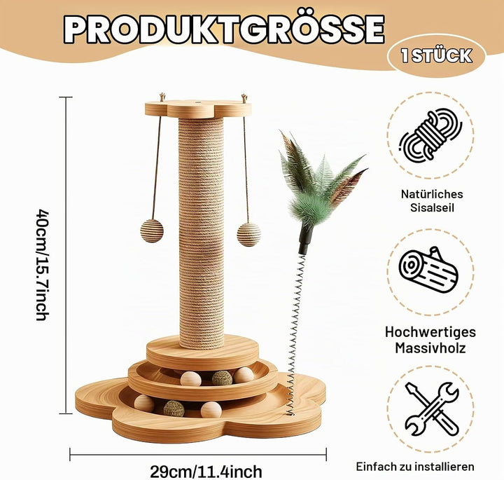 4 in 1 Katzenspielzeug, 46cm Kratzbaum für Katzen Sisal Kratzsäule Klein Kratzbaum mit Hängenden Bäl