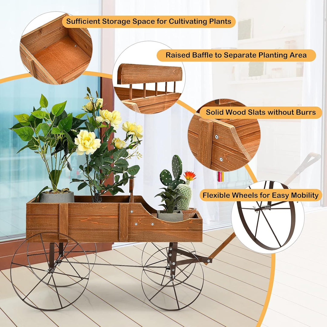 RELAX4LIFE Blumenständer mit 4 Rädern aus Metall, Pflanzwagen aus Massivholz, Holzwagen bis zu 15 kg