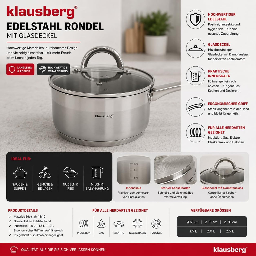 Kochtopf mit Deckel und Griff 0.5 Liter 12cm kb-7131 Edelstahl 0,5 Liter, 0,5 Liter