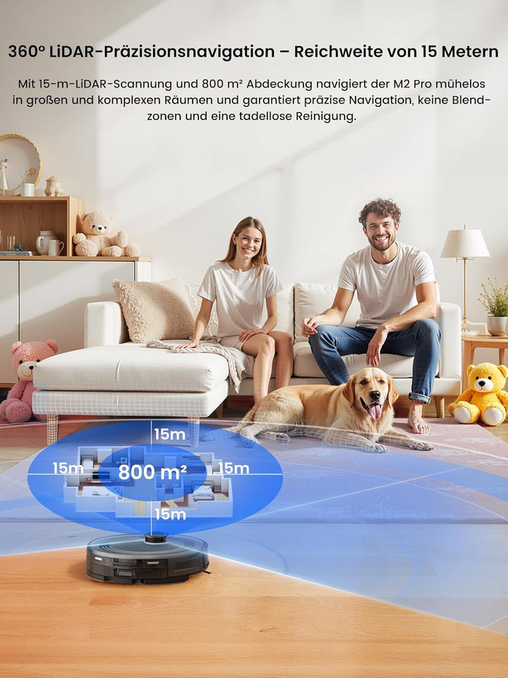 LEFANT M2Pro Staubsaugerroboter, 5500Pa Saugroboter mit Wischfunktion mit Auto Staubabsaugung, Staub