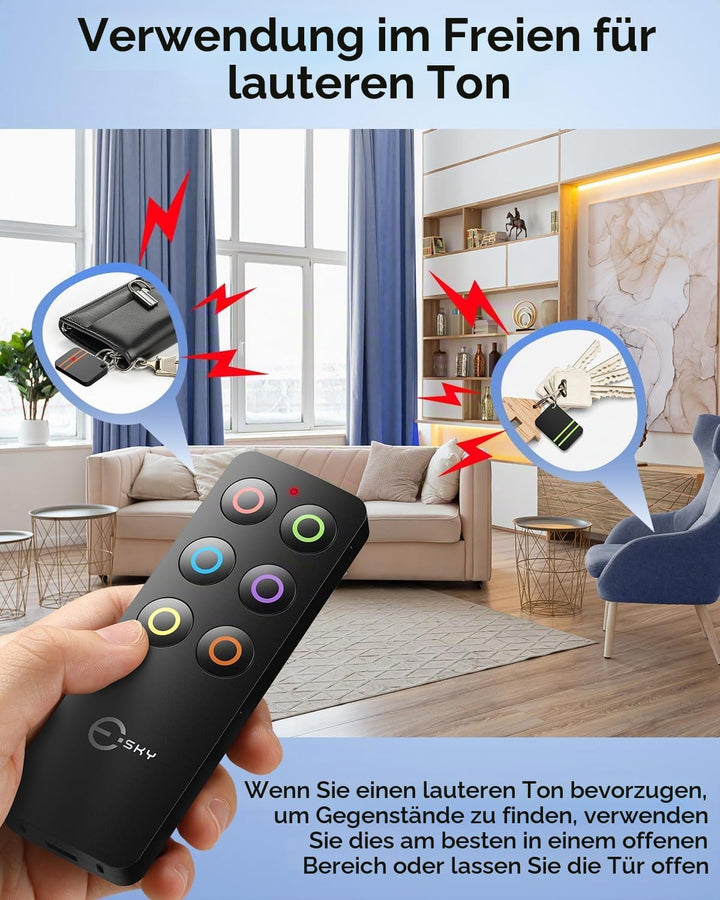 Schlüsselfinder, Esky Key Finder mit 2 RF Sender, schlüsselfinder anhänger mit 6 Empfängern, Haustie