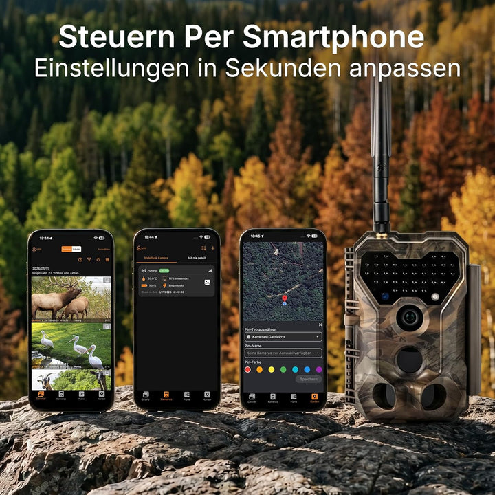 GardePro X70 Pro 4G LTE Wildkamera mit Live-Streaming, Wiederaufladbare 8000mAh Akku mit 64GB SD Kar