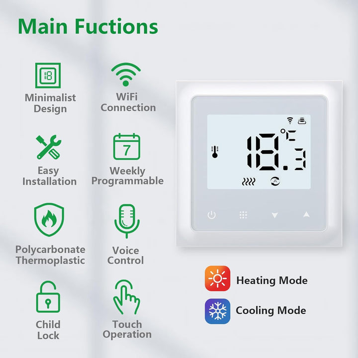 Wengart WiFi Thermostat für Wasser Fussbodenheizung WG011,max 3A Programmierbare Fussbodenheizung Th