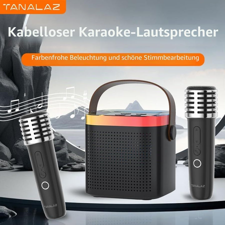 Karaoke-Maschine mit 2 drahtlosen Mikrofonen &amp; Mikrofonbasis, Mini-Bluetooth-Singlautsprecher mit LE