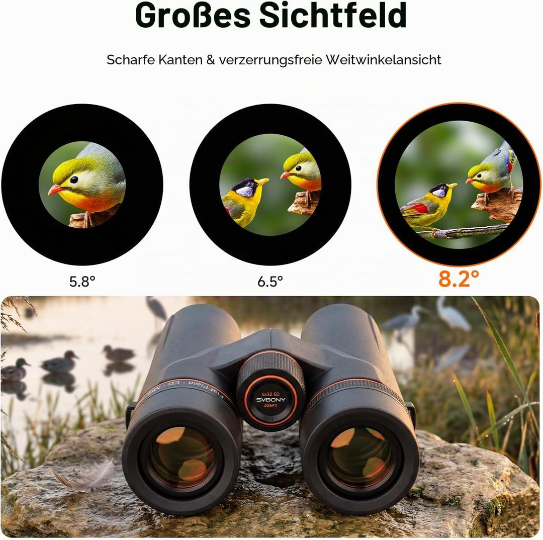 Svbony SA207 APO ED Fernglas Erwachsene, Fernglas 8x32, FBMC Beschichtung, 8° Weites Sehfeld, IPX7 W