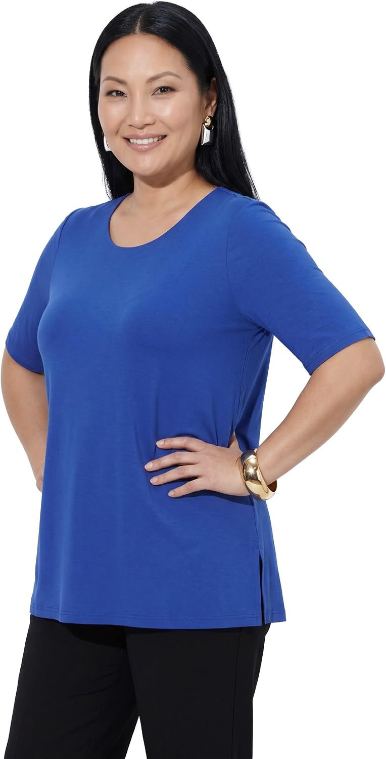 Ulla Popken Damen grosse Grössen Übergrössen Plus Size Shirt 1/2 Arm Doublelayer 820860 42-44 Kobalt