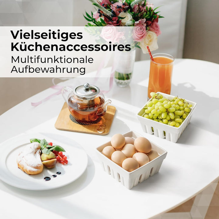 MIAMIO - Beerenkorb Keramik 2er Set/Aufbewahrung für Obst Beeren und Gemüse/Deko Obstschale Küche