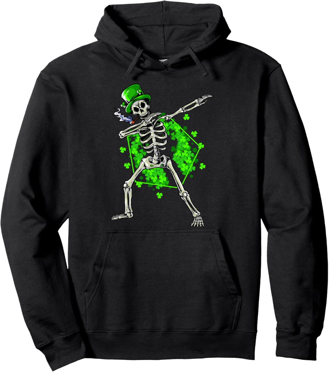 Totenkopf Kleeblatt Dabbing Skelett St Patrick Day Pullover Hoodie