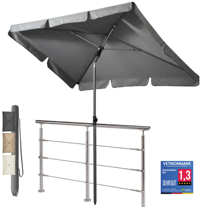 4smile Sonnenschirm Balkon SunnyShade, 200 x 125 cm, Anthrazit - UPF 50+ Sonnenschirm rechteckig als