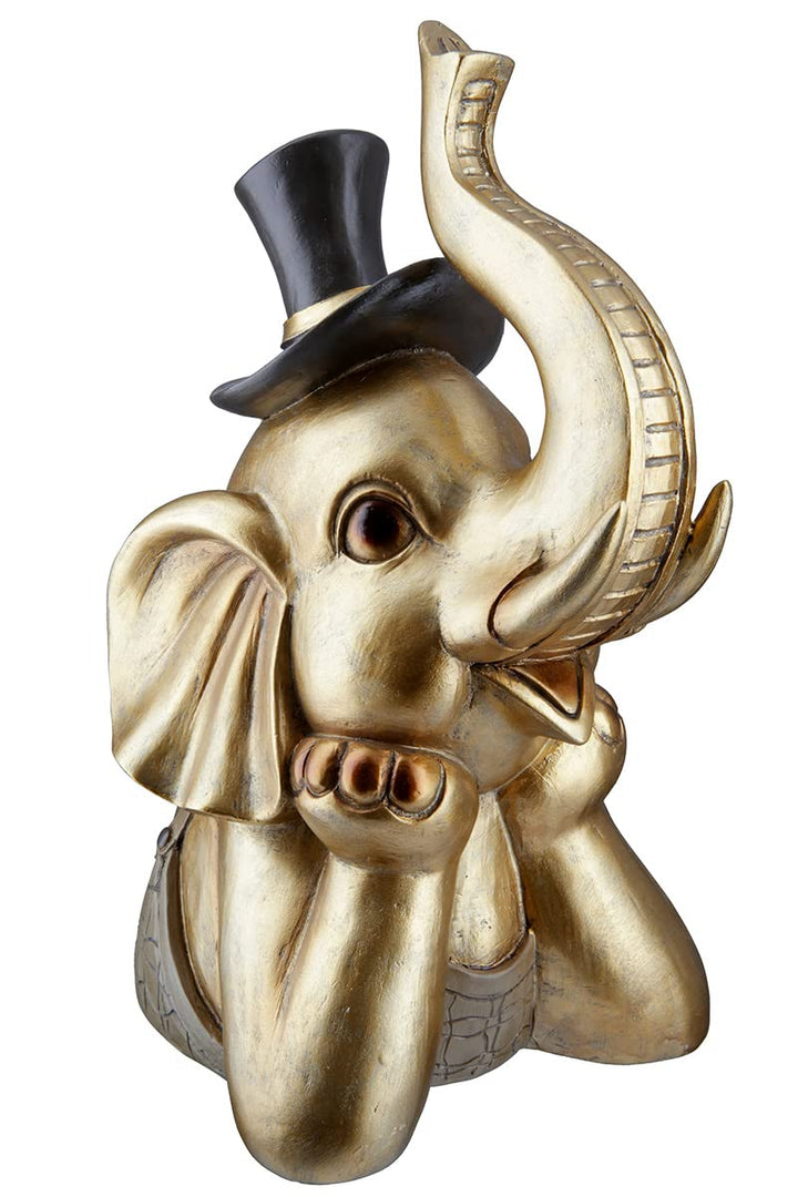 GILDE Deko Figur Skulptur Elefant mit Zylinder - Tierfigur aus Kunstharz - Dekoration Wohnzimmer - F