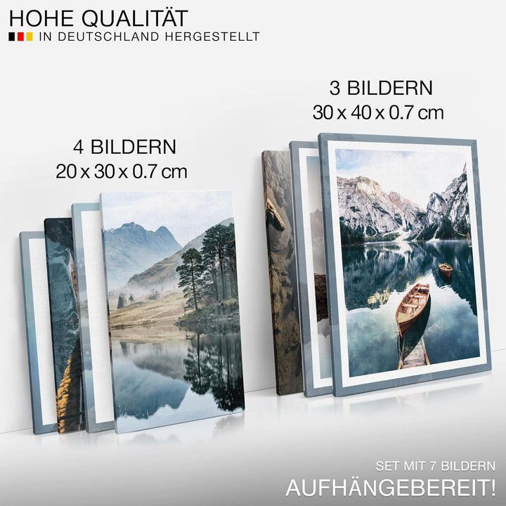 Novart Wandbilder Berge und See - KOMPLETT AUFHÄNGFERTIG - Natur Wohnzimmer Schlafzimmer- 7 Moderne