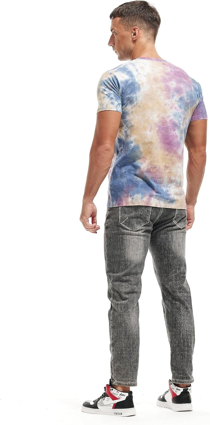 RONOMO Herren Mode Krawatte Dye T-Shirt Casual Print T-Shirt Graffiti T-Shirt S Zr Gelblila, S Zr Ge