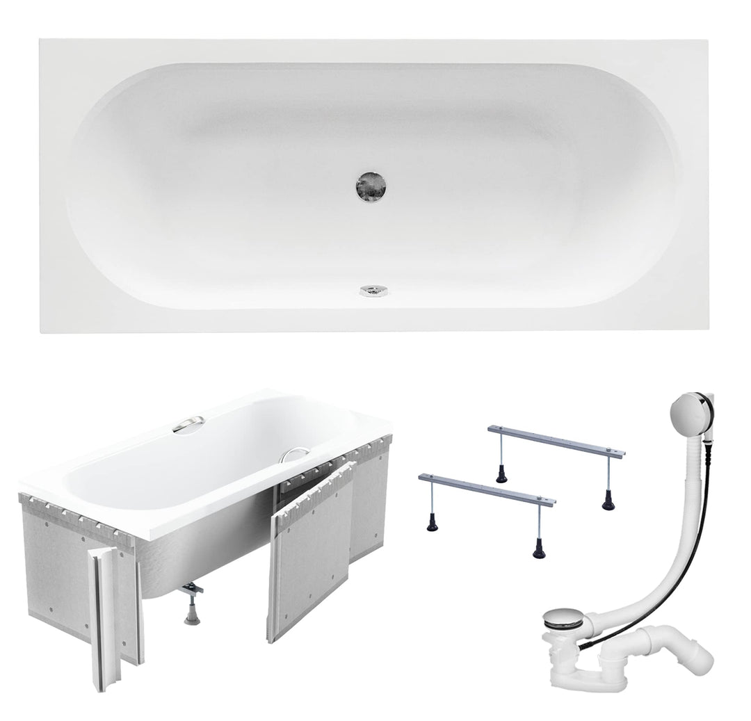 KOLMAN Badewanne VITAE Rechteck 150x75 mit Styroporverkleidung, Ablaufgarnitur und Füssen Komplettse