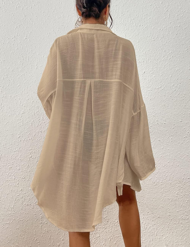Bsubseach Frauen Button Down Strand Shirt Cover Up für Bademode Bluse Tops Aprikose L, Aprikose L