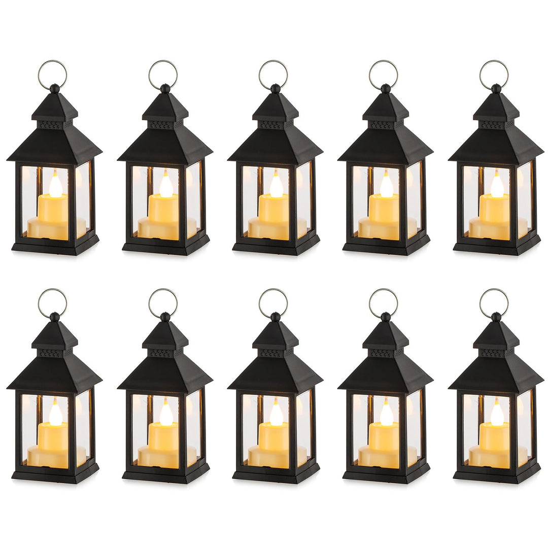 NUPTIO Klein Laterne Halloween Deko: 10 Stück Flackernde LED Teelicht Kerzen Mini Laternen Set Schwa