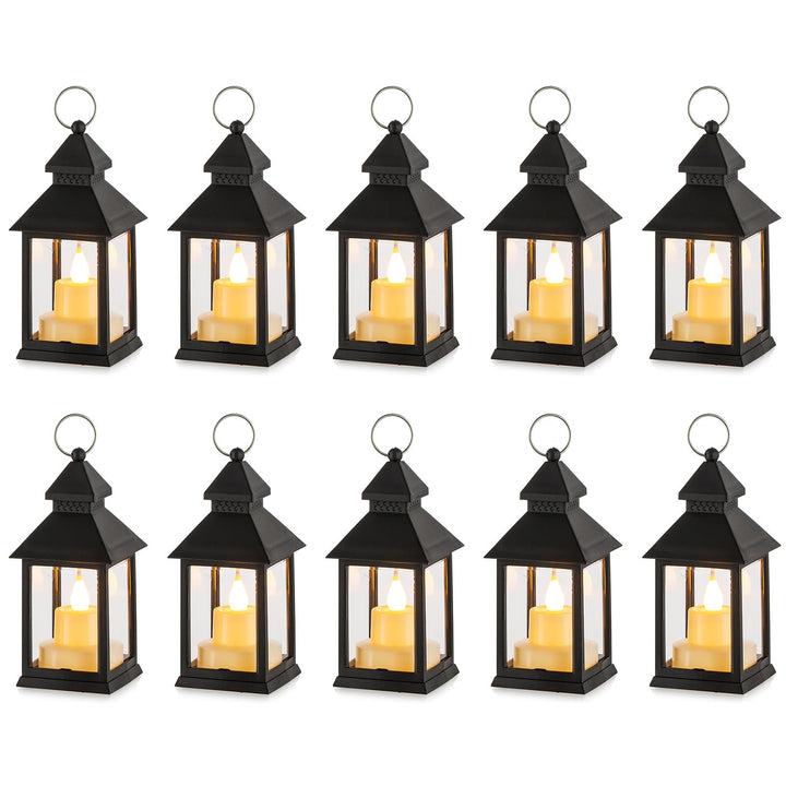 NUPTIO Klein Laterne Halloween Deko: 10 Stück Flackernde LED Teelicht Kerzen Mini Laternen Set Schwa