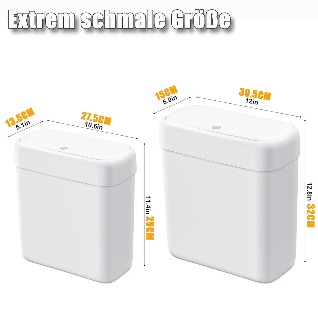 funest 2er Set Badmülleimer mit Deckel, Schmaler Mülleimer für Badezimmer, Kunststoff Abfalleimer mi