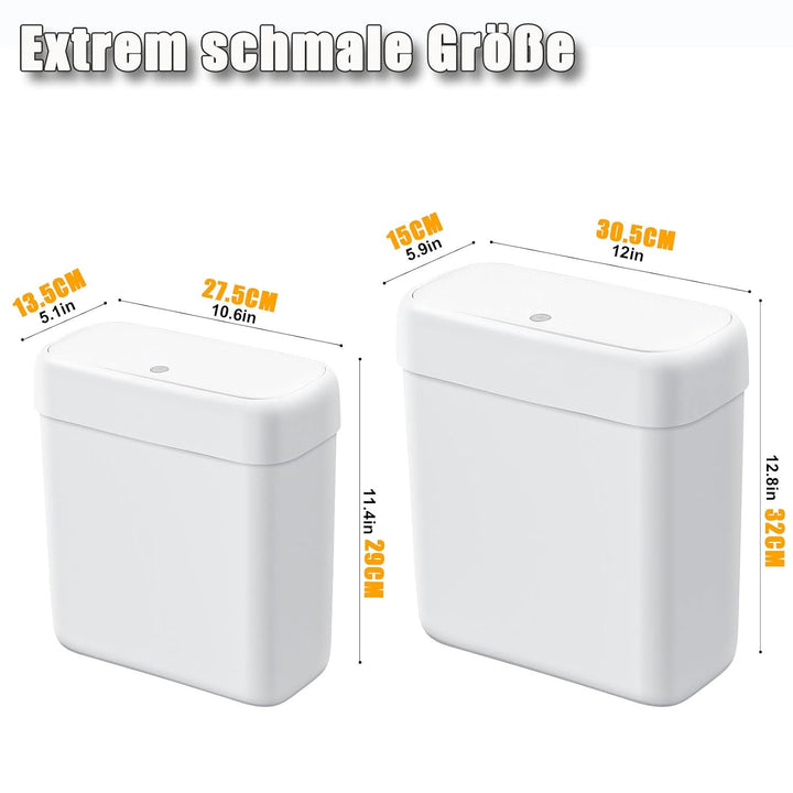 funest 2er Set Badmülleimer mit Deckel, Schmaler Mülleimer für Badezimmer, Kunststoff Abfalleimer mi