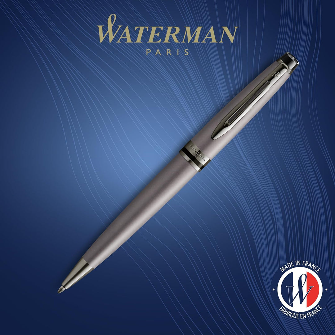 Waterman Expert Kugelschreiber | Silberfarbene Metallic-Lackierung mit Ruthenium-Zierteilen | Mittle