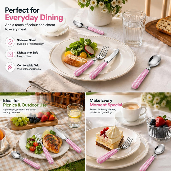 EXZACT Edelstahl-Besteck Set 24 Stück - 6 x Tafelgabeln, 6 x Tafelmesser, 6 x Abendessen Löffel, 6 x
