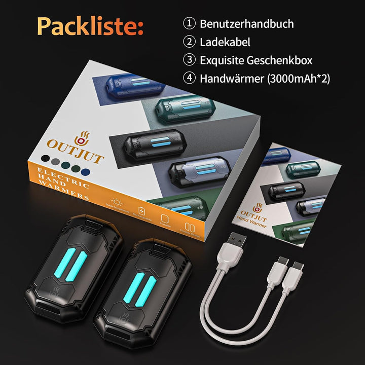 Handwärmer Elektrisch Split 2er-Pack 6000mAh, OUTJUT Tragbare Taschenwärmer 3 Heizmodi Wiederaufladb