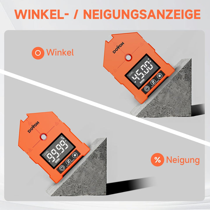 DOVOH 3-in-1 Digitaler Winkelmesser mit Laser, Neigungsmesser & Laser, 3 grüne Laserlinien, magnetis