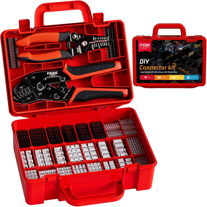 PEBA Crimpzange Stecker Set - 28 Stile JST-PH 2,0/JST-XH/Dupont 2,54mm Steckverbinder Kit mit Abisol