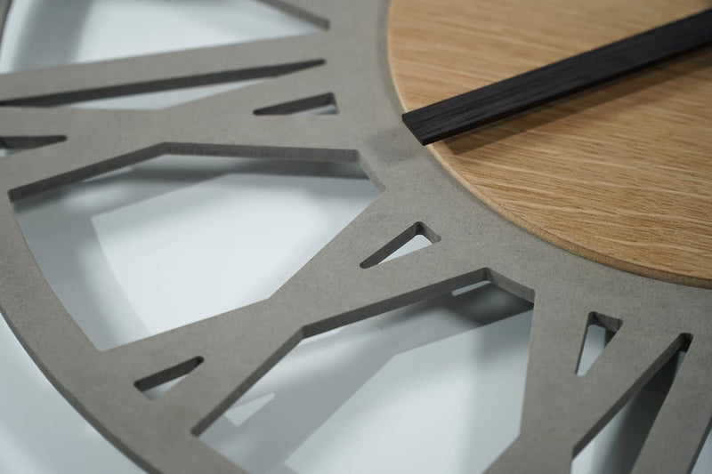 FLEXISTYLE Wanduhr gross Adulto 50cm Durchmesser LOFT Retro aus Holz Eiche ohne tickgeräusche Wohnzi