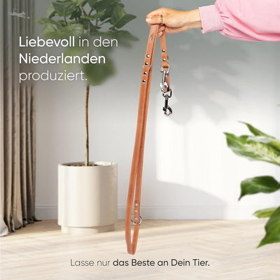 FREUDENTIER® Hundeleine aus zertifiziertem Leder 2m, 3-Fach verstellbare Führleine, liebevoll in Hol