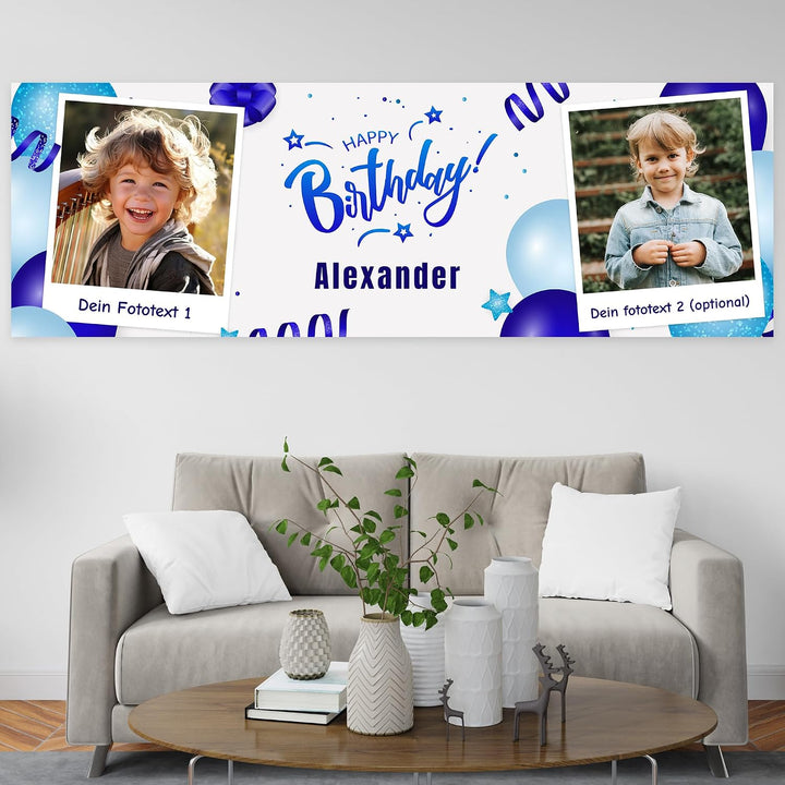 Geburtstagsbanner Personalisiert mit 2 Fotos Text | Happy Birthday Girlande XL Grössen | Geburtstags