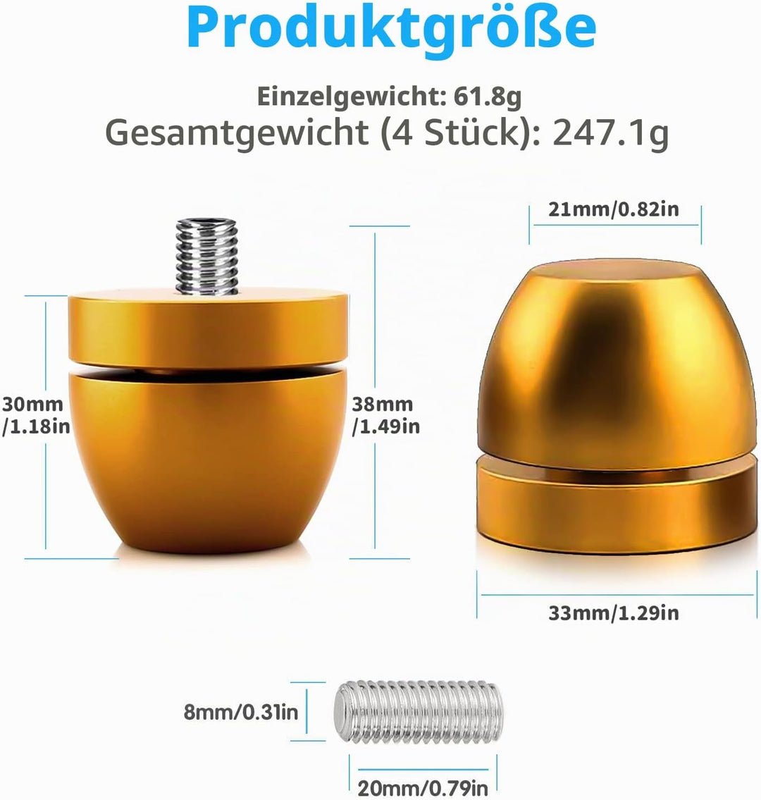Tertullus 4 Stück Lautsprecher Füsse Aluminium Füsse Shock Absorber Schwingungsdämpfer für Lautsprec