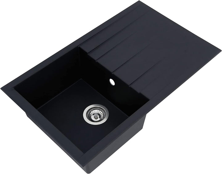 Respekta Mineralitespüle in Schwarz /1 Becken Einbauspüle in 80 x 50 cm Spülbecken geeignet für Unte
