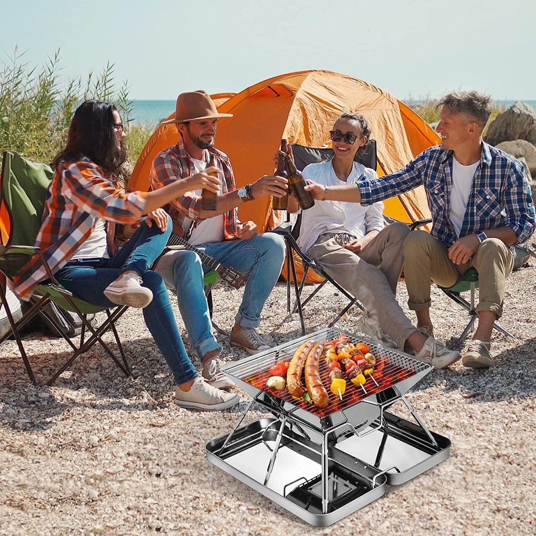 KAHEIGN Camping Holzofen Tragbar Edelstahl Camping-Grill, Faltbar BBQ Feuerstelle Grill für Camping