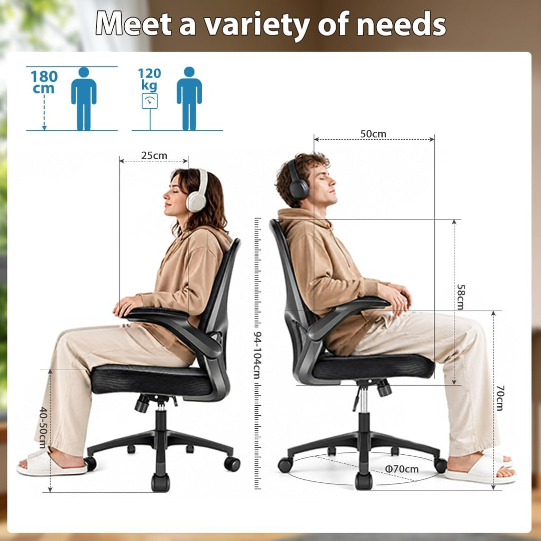 Durrafy Ergonomischer Bürostuhl, Schreibtischstuhl mit hochklappbaren Armlehnen, Verstellbarer Lende