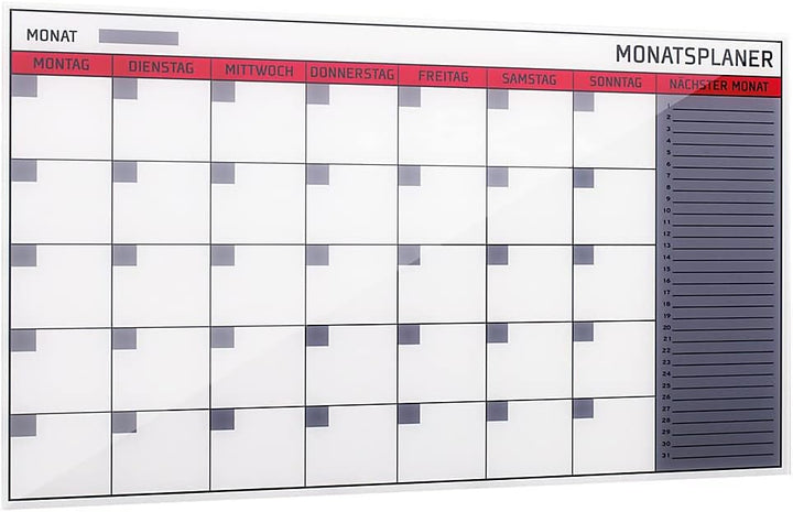 Bi-Office Glas Monatsplaner, Magnetisch, Rahmenlos, 78 x 48 cm