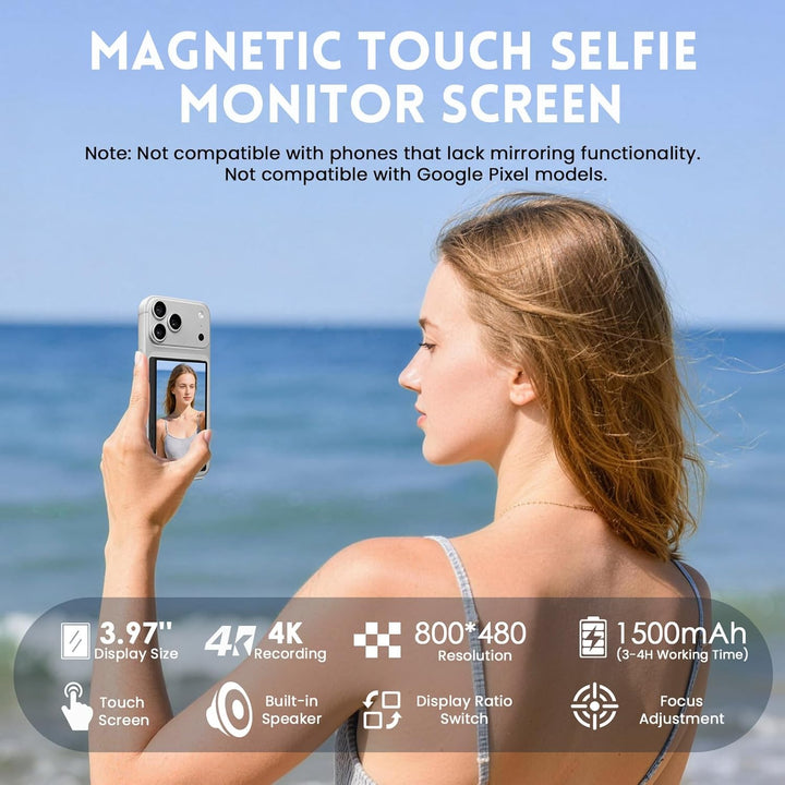 LAMA Handy Selfie Monitor 3,97" Smartphone Rückkamera mit Touchscreen, Magnetisch Vlog Bildschirm Ko