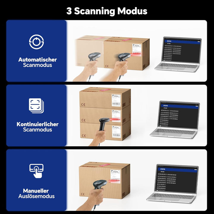 Eyoyo Barcode Scanner 1D 2D QR kabelgebunden, QR Code Scanner Handheld Barcode Leser für PC, Mac, La