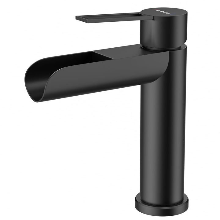 APPASO Wasserhahn Bad Schwarz, wasserfall wasserhahn, Waschbeckenarmatur mit, Auslauf Höhe 115mm, ar