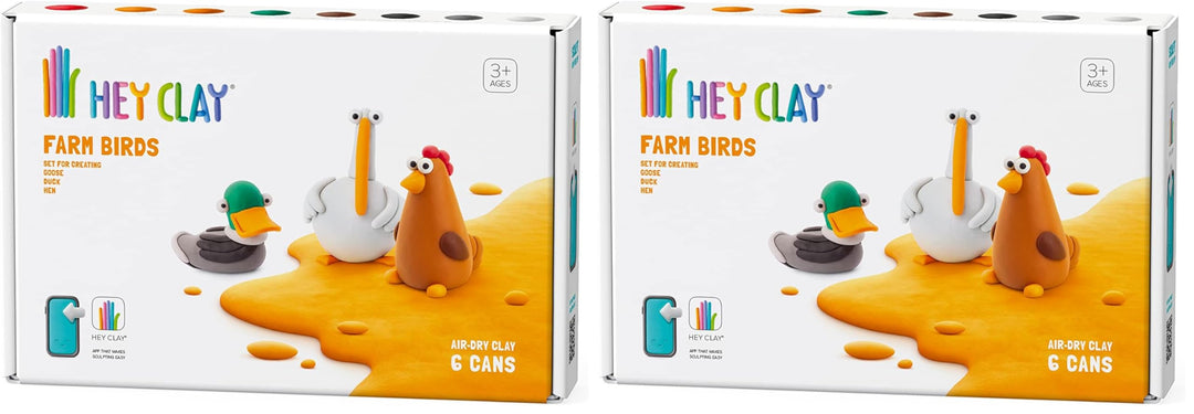 Hey Clay Bauernhofvögel: Ente, Gans, Henne Set – bunte Modellierung Kinder – lufttrocknender Ton Kit