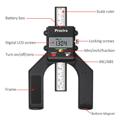 Tiefenmesser, Preciva 0-80mm Profiltiefenmesser Digitaler Tiefenmesser für Holzbearbeitung und Masch