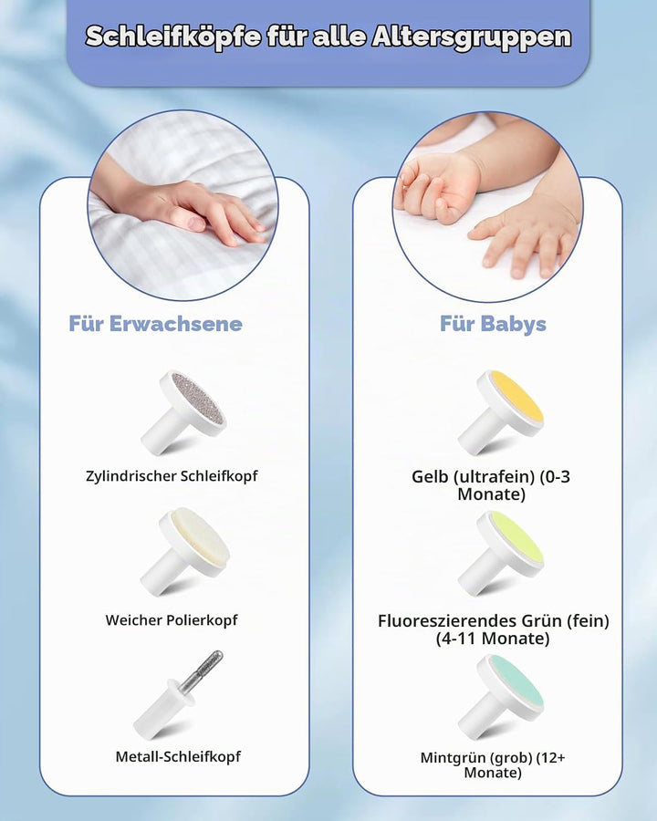 Lictin Baby Nagelfeile Elektrisch, Elektrische Nagelfeile mit 6 Schleifkopf, 26 in 1 Baby Nagelset m