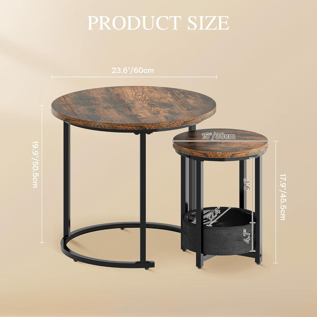 YITAHOME Couchtisch 2er Set Rund, Wohnzimmertisch Modern mit Stofftasche zur Stauraum, Beistelltisch