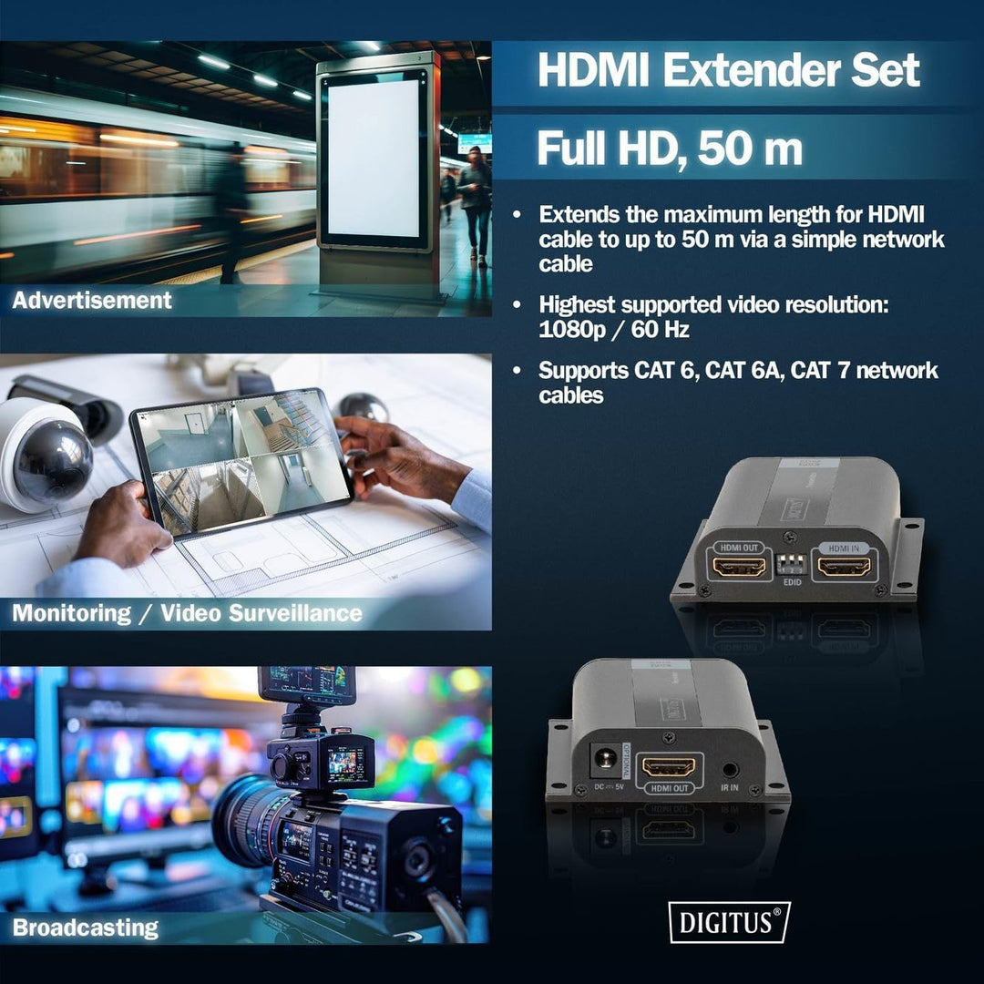 DIGITUS Professional DS-55100-1 - HDMI Extender - Full HD - Set (Sender/Empfänger) - nur 1 Netzteil