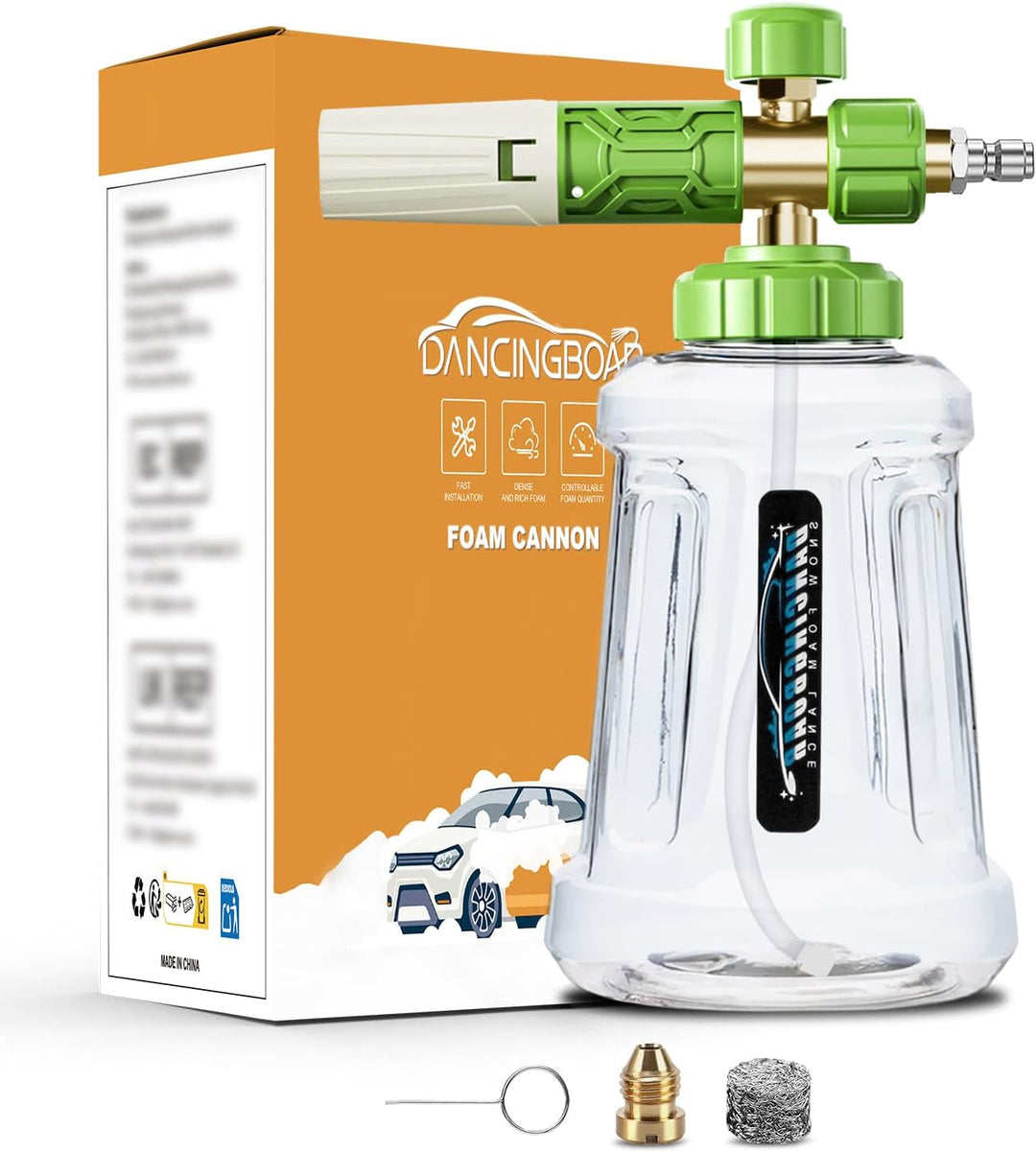 Schaumkanone Schneeschaumlanze, 1L Einstellbare Schaumlanze Schaumdüse mit 1/4 Schaumkanone Einstell
