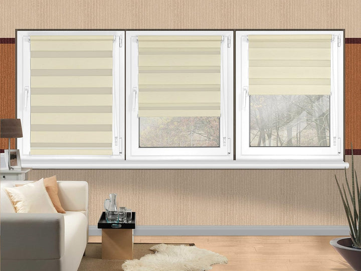 Doppelrollo in 4 Farben & in 8 Grössen - mit Klemmfixierung am Fensterahmen und fest montierter Träg