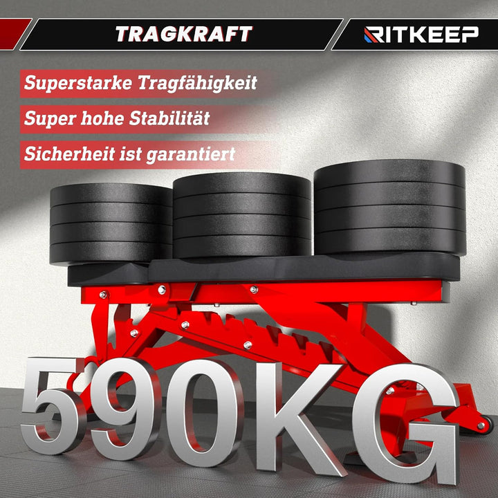 RitKeep RAB-3000 Hantelbank, 590 kg, verstellbare Schrägbank für Home Gym | 10 Rückenlehnen- & 4 Sit