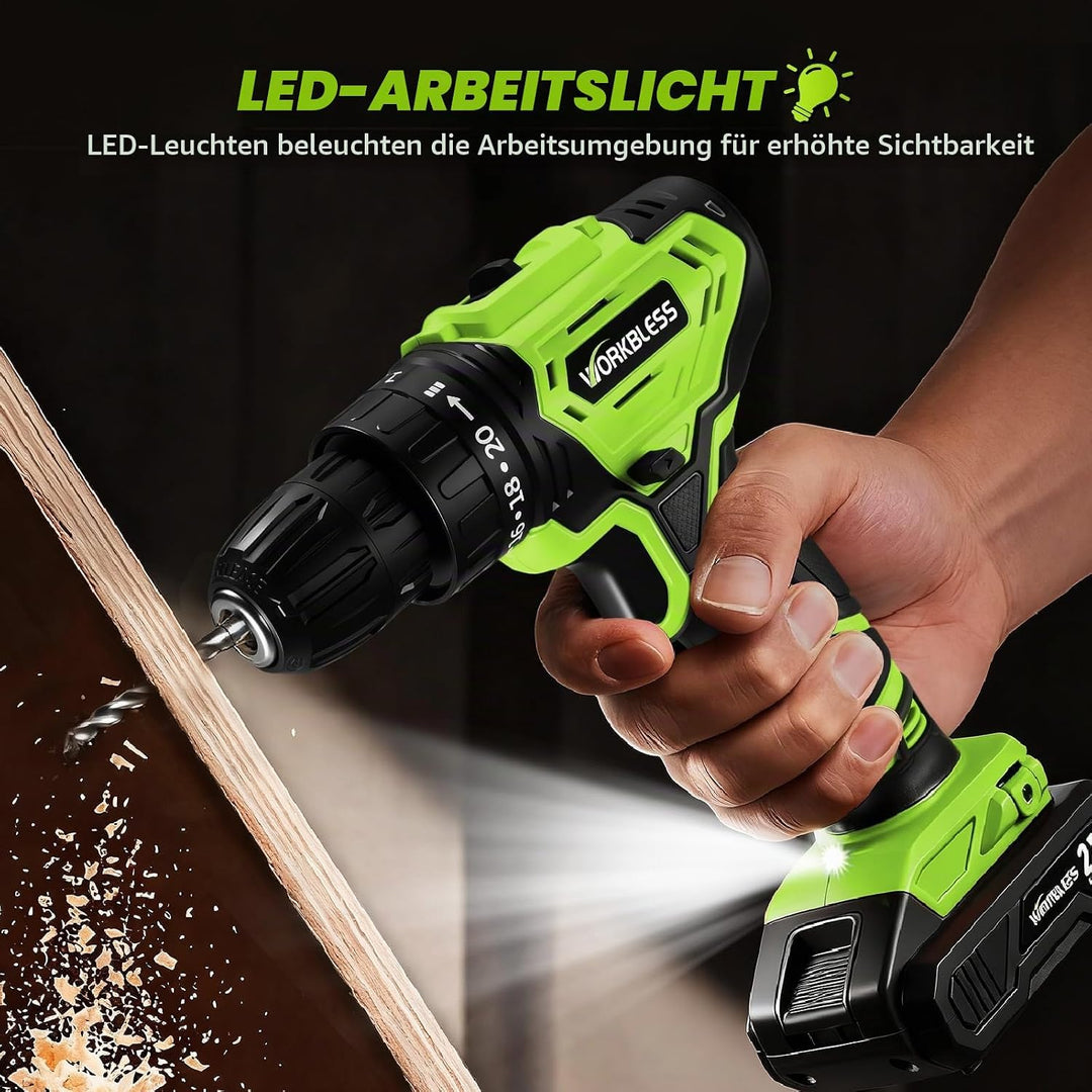 Akkuschrauber Akku Bohrschrauber Akkubohrer Akku Bohrmaschine 20V, 40 Nm, 18+1 Drehmomentstufen, 60-