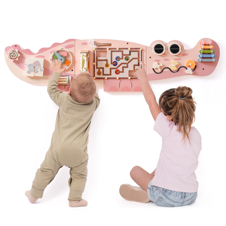 ROBUD Wandmontiertes Montessori Busy Board, 8-in-1 Activity Board Spielzeug Holz Beschäftigungsbrett